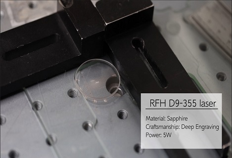 D9 355 Laser—UV laser has many advantages such as high precision, small heat effect, high efficiency, clear character, sharp edge and stable technique in deep engraving on Sapphire surface.